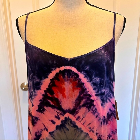 Billabong Black and Pink Tye-Dyed Maxi Sundress with Spaghetti Straps SZ L - Picture 3 of 8